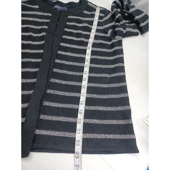 Jones New York Signature Open Cardigan Black Metallic Silver Stripe Texture Sz L - Picture 7 of 9